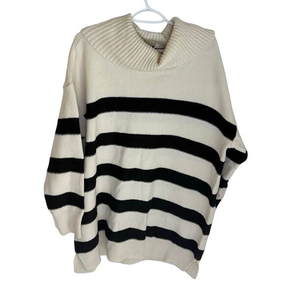 Lane Bryant White & Black Striped Cowlneck Sweater Tunic SZ 18/20 Classic Preppy - Picture 1 of 11